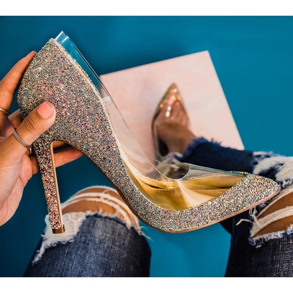 Last Size 6 🖤👠Glitter Encrusted Clear Panel Heel - Picture 3 of 8